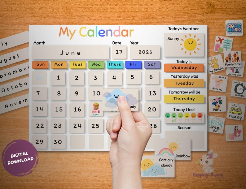 Daily Kids Calendar Printable | Fun Learning Calendar for Toddlers and ...