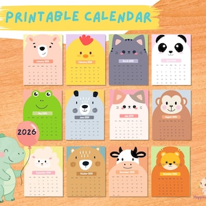 Kids Printable Calendar 2026 • Cute Animal Monthly Calendar ...
