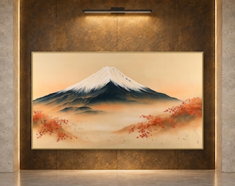 Autumn Mount Fuji Frame TV Art, Japanese Maple Landscape, Japandi Digital Download