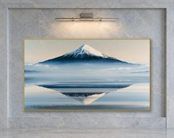 Mount Fuji Lake Reflection Frame TV Art, Japanese Landscape, Japandi Digital Download