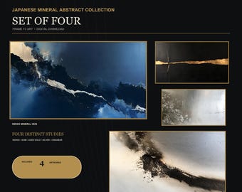 Japanese Mineral Abstract Frame TV Art Bundle, 4 Sumi Gold Silver 4K Downloads
