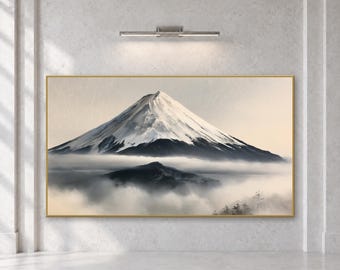 Snowy Mount Fuji Frame TV Art, Quiet Japanese Landscape, Japandi Digital Download