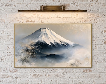 Mount Fuji Pine Frame TV Art, Japanese Landscape, Japandi Digital Download