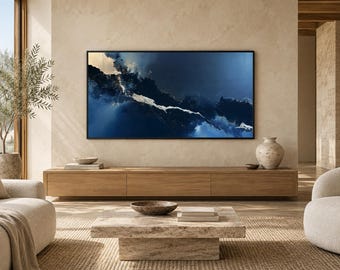 Abstract Frame TV Art, Indigo Blue Japanese Silver 4K Download