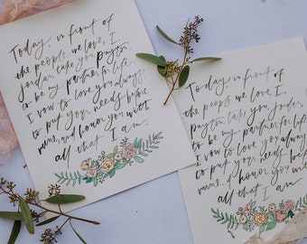 Brush Lettered Handwritten Wedding Vows Print // Wedding Vows Print // Personalized Vows Print // Brush Lettered Wedding Vows