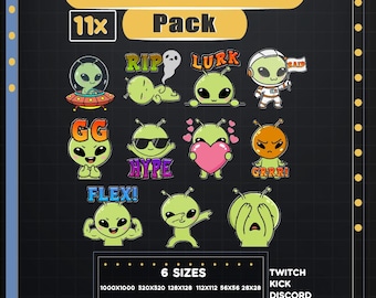 Paquete de emoticonos animados de alienígenas, para Twitch Kick y Discord Chibi Streamer (Descarga instantánea)