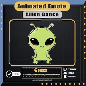Tanzender Alien Chibi Animierter Emote - Twitch, Discord, Kick (Digitale Datei)