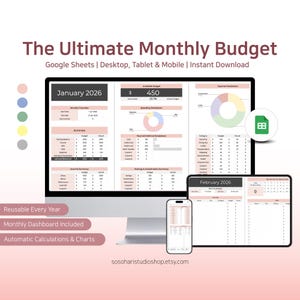 Monthly Budget Spreadsheet for Google Sheets Automatic Budget Tracker with Dashboard and Charts