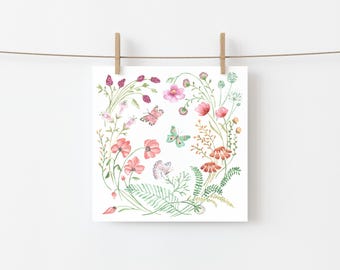Nature Inspired Watercolor Butterfly Greeting Card: Flower Garden, Wildflower Seed Paper Hearts included