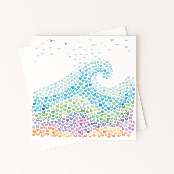 Ocean Wave of Love Greeting Card: Birds Flying From The Water, Wildflower Seed Paper Hearts Included