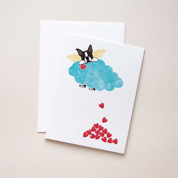 Boston Terrier, black and white color, "Doggie Heaven" Sympathy Greeting Card  - Show your sympathy with this sweet card.