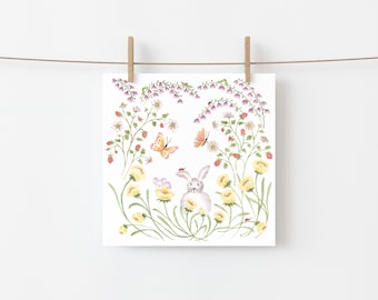 Watercolor Bunny Greeting Card - Nature Inspired, Mouse, Bees and Bugs, Flowers, Wildflower Seed Paper Hearts included