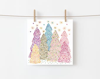Christmas Love Trees - Greeting Card, Heart Trees - Seed Paper Hearts Included, Share some love this holiday season, Choose 1 or Bundle of 6