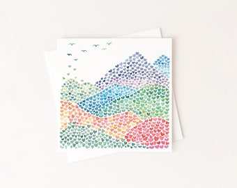Mountains of Love Sympathy Card: Text inside "Sending You Strength" Mountains of hearts with birds, Memorial Seed Card, Seed Hearts Included
