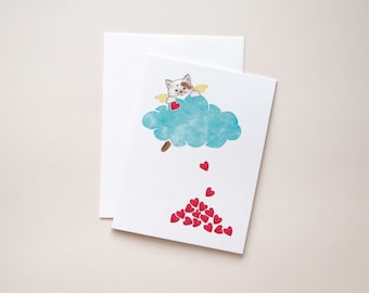 White Cat (brown spots) Sympathy Greeting Card - Cat Heaven, Condolence, Cat Loss,  Wildflower Seed Paper Hearts included
