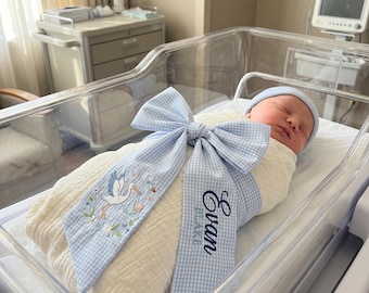 Banda personalizada para recién nacidos con nombre, banda con monograma bordado, cinta personalizada para cesta de Pascua, lazo para hospital para bebé niño/niña, banda para guardería, regalo para baby shower