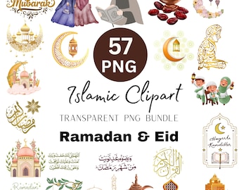 Eid Mubarak & Ramadan Clipart PNG Bundle | 57 Transparent PNG | Islamic Clipart | Ramadan Kareem Graphics | Muslim Holiday Design