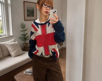 Women's Vintage Y2K Knit Sweater, Casual Oversized Long Sleeve Pullover