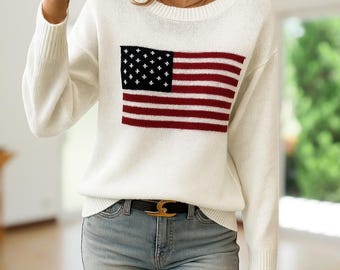 USA Flag Knit Sweater – Patriotic American Pullover Top