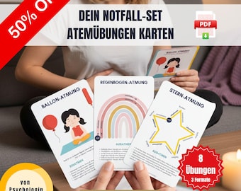 Breathing exercises PDF set Emergency cards for stress reduction & relaxation | more mindfulness | A4/A5/A6 digital download
