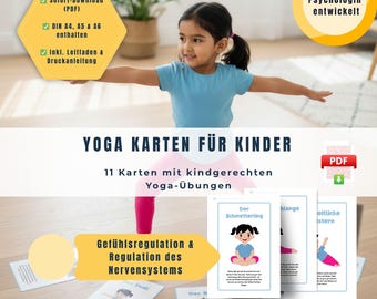 Tarjetas de Yoga Infantil: 11 ejercicios/posturas de mindfulness para la regulación emocional y la relajación. Descarga digital para niños a partir de 3 años.