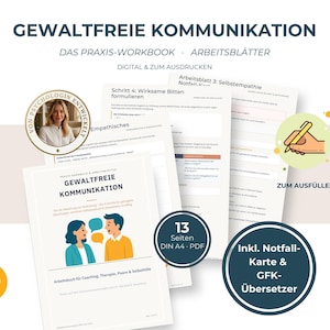 GFK Workbook PDF | Gewaltfreie Kommunikation Arbeitsblätter für Coaching, Therapie, Paare & Selbsthilfe | Marshall Rosenberg 4 Schritte
