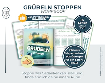 Grübeln stoppen Workbook PDF | Psychologie Übungen innere Ruhe | Gedankenkarussell beenden | Achtsamkeit & Stressabbau | Digitaler Download