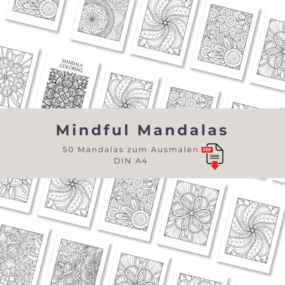 Mandala Malbuch Mental Health – Entspannung & Achtsamkeit | Stressabbau PDF | Digitaler Download | 50 Mandalas zum Ausmalen