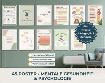 Psychology Poster Set (45) for Practice, Education & Home | Mindfulness, Self-Love, Mental Health PDF