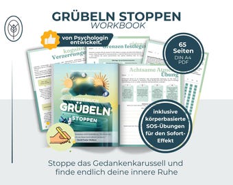 Grübeln stoppen Workbook PDF | Psychologie Übungen innere Ruhe | Gedankenkarussell beenden | Achtsamkeit & Stressabbau | Digitaler Download
