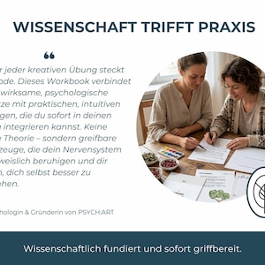 Digitales Kreatives Journal PDF mit kunsttherapeutischen Übungen, kreativen Prompts und Arbeitsblättern für intuitive Entspannung und Selbsterkenntnis. Expressives Malen und Kunsttherapie-Workbook für mentale Gesundheit, Stressabbau, Achtsamkeit und Emotionen verarbeiten. Idealer digitaler Download und Printable Journal für Selfcare, Schreibtherapie, Seelenarbeit, Psychologie-Tools, Art Journaling und persönliches Wachstum.