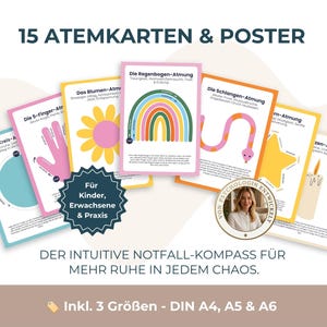 15 Atemübungen Atemkarten & Poster Set für Kinder u. Erwachsene | Nervensystem Regulieren, Stressabbau, Printable PDF