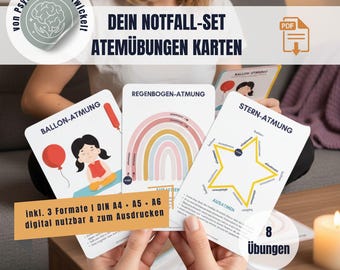 Breathing exercises PDF set Emergency cards for stress reduction & relaxation | more mindfulness | A4/A5/A6 digital download