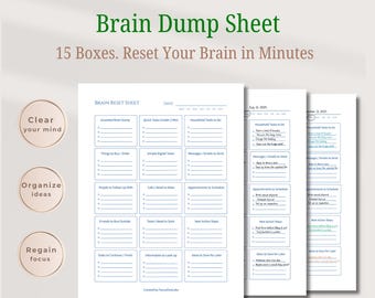 Brain Dump ADHD Reset Planner Template 15 Boxes Printable A4 / US Letter PDF