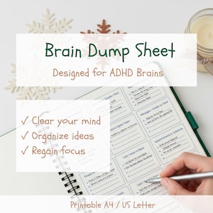 Brain Dump für ADHS • 15 Boxen • Druckbare A4 / US Letter PDF
