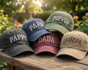 Custom Dad Hat, Personalized Grandpa Cap, Embroidered Papa Dada Gift, Custom Name Cap for Him, Distressed Cotton Hat, Fathers Day Gift