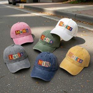 Custom Name Embroidered Hat, Personalized Colorful Patch Cap, Vintage Washed Baseball Cap, Custom Gift for Mom Sister Friends