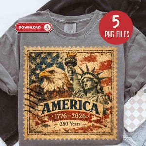 May include: Grey long-sleeved shirt with a distressed graphic depicting the American flag, an eagle, and the Statue of Liberty. The graphic includes the word "AMERICA" and the dates "1776-2026" and "250 Years".