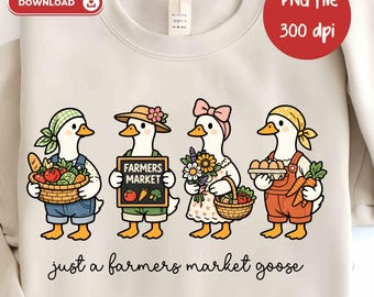 Solo un'oca del mercato degli agricoltori PNG Design per sublimazione su maglietta da contadino (download digitale), Oca civetta sciocca da fattoria, Mercato primaverile PNG