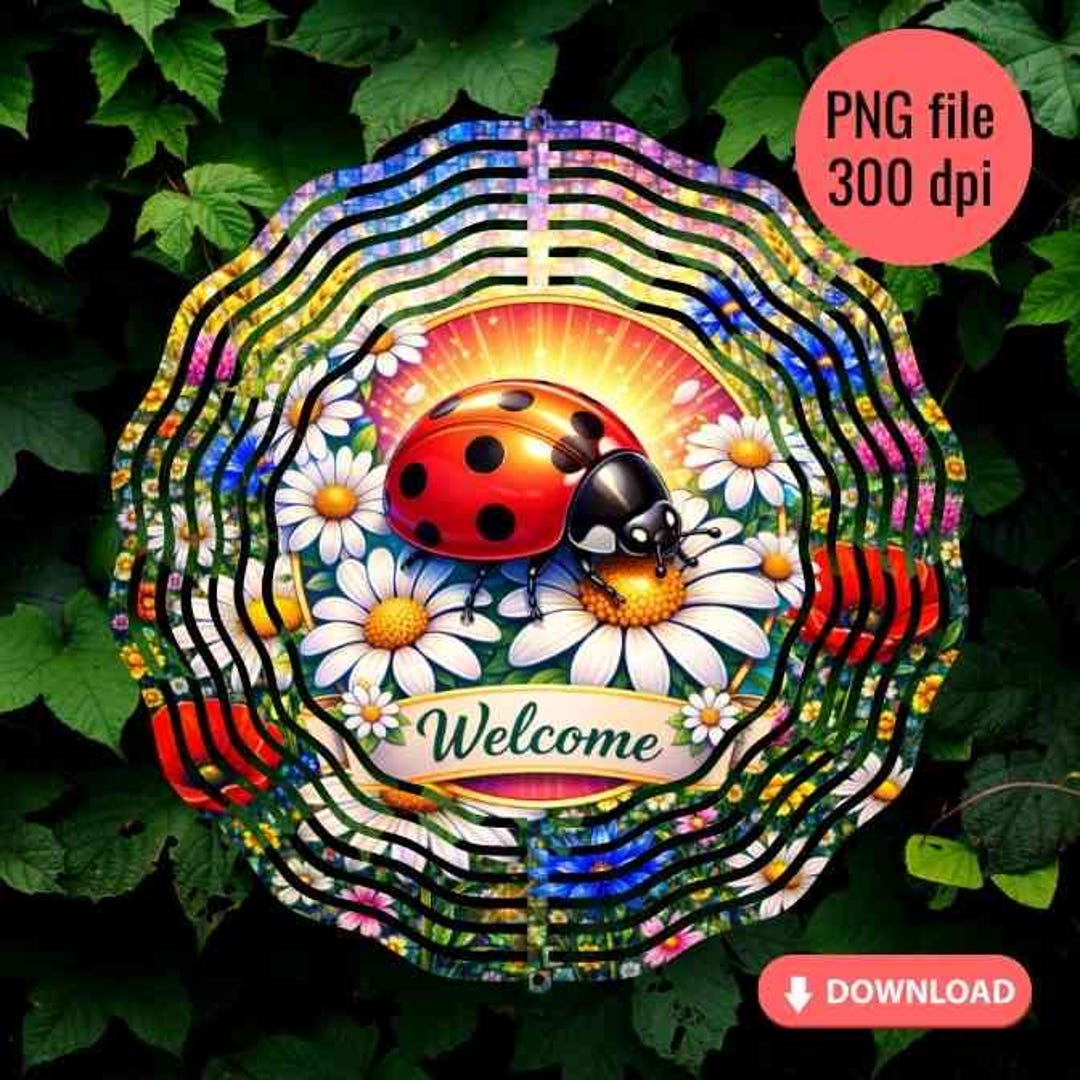 Ladybug Daisy Wind Spinner PNG Floral Hello Spring Sublimation Design ...