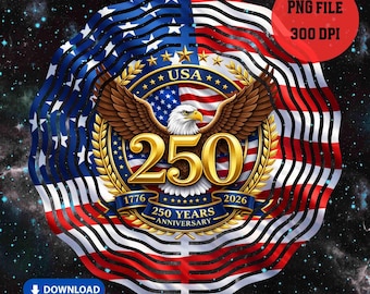 Girandola patriottica con aquila calva PNG, 250° anniversario, 4 luglio, disegno a sublimazione, bandiera USA, 250 anni, download digitale