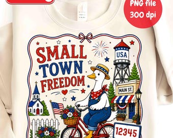 Piccola città libertà PNG 250° anniversario USA png, Oca patriottica 4 luglio design per sublimazione codice postale personalizzato 250 anni di libertà digitale