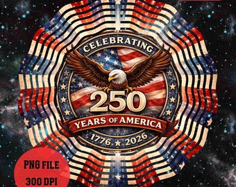 Girandola patriottica con aquila calva PNG, 250° anniversario, 4 luglio, disegno a sublimazione, bandiera USA, 250 anni, download digitale