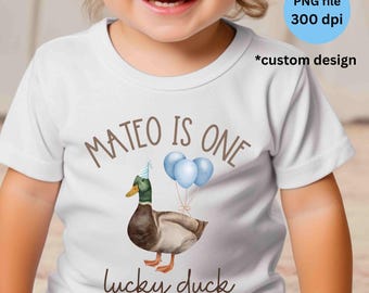Anpassad One Lucky Duck PNG Personlig Första Födelsedagen Lucky Duck PNG, Sublimeringsdesign för Första Födelsedagens Namnskjorta (Digital Nedladdning)