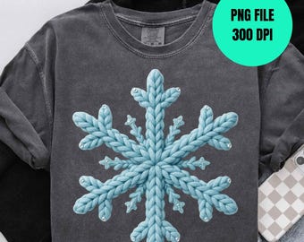 Blue Crochet Snowflake PNG, Faux Yarn Style, Christmas Winter Sublimation Design (Digital Download), Freezin Season PNG