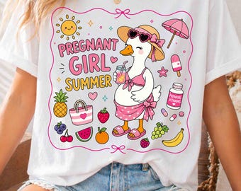 Design PNG per sublimazione "Ragazza incinta in estate" (download digitale), maglietta per annuncio di gravidanza, baby shower in spiaggia, maglietta per rivelare la nascita del bambino, futura mamma