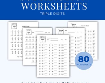 Subtraction Worksheets: 3 Digits | 3rd Grade Math Drills | 80 Subtraction Worksheets | Math Activities | PDF Download
