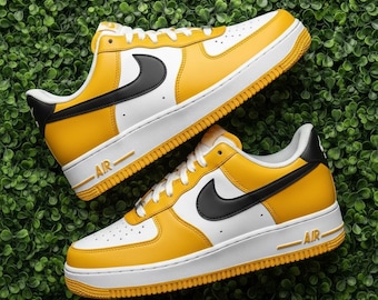 Hand Painted Air Force 1 Sneakers, Mustard Yellow Streetwear Footwear
