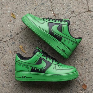 Hand Painted Custom Sneakers, Green Dripping Paint Design, Artistic Streetwear Fashion Kicks image 3