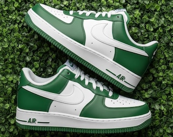 Lime Green Custom Air Force 1 Sneakers, Hand Painted Streetwear Fashion Kicks